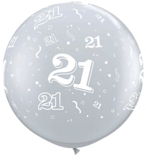36 inch Diamond Clear printed latex balloons featuring the number 21.