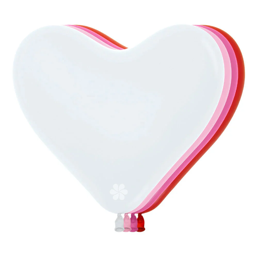 6 inch heart-shaped latex balloons in a Fashion Love Assortment.