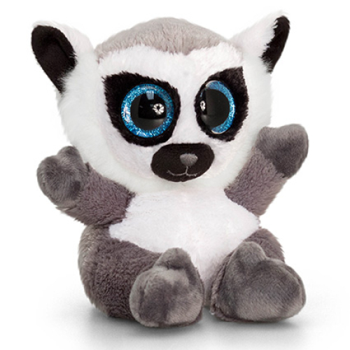 Lemur plush toy with soft fabric, oversized sparkle eyes and cuddly character styling. Suitable for gifts, hampers, children's presents and retail displays.
