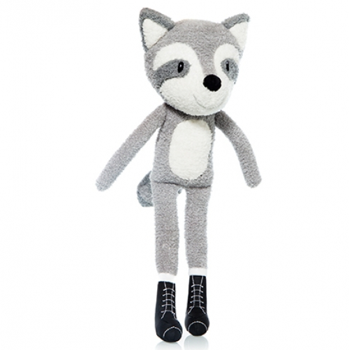 Raccoon plush toy with soft fabric, detailed facial features and long leg styling. Suitable for gifts, hampers, children's presents and retail displays.