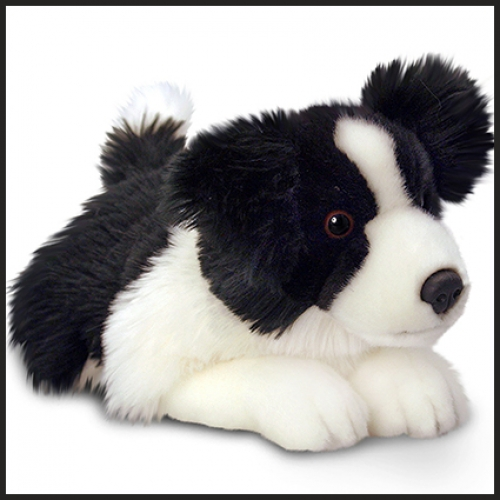 Border Collie dog plush toy with soft fabric, realistic facial features and a cuddly design. Suitable for gifts, hampers, children's presents and retail displays.