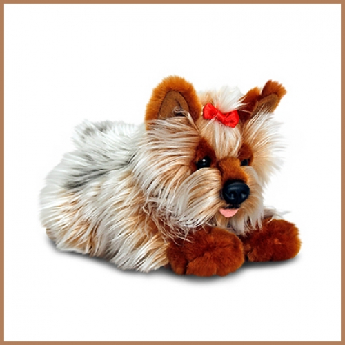 Yorkshire Terrier plush toy with soft fabric, detailed facial features and a cuddly design. Suitable for gifts, hampers, children's presents and retail displays.