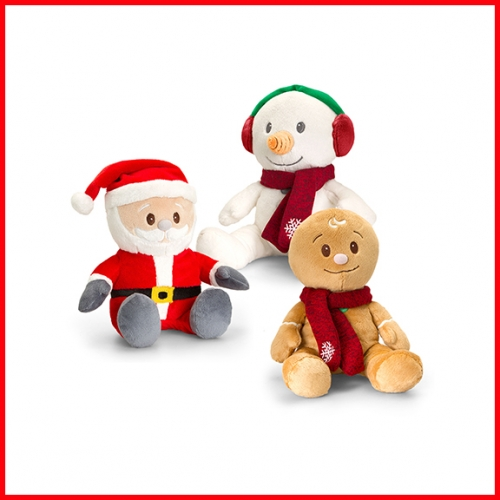Assorted Christmas themed plush toy collection with festive character designs in soft fabric and playful styling. Suitable for Christmas gifts, hampers, seasonal displays and retail presentations.