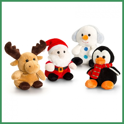 Assorted Christmas themed beanie plush toy collection with festive character designs in soft fabric and playful styling. Suitable for Christmas gifts, stocking fillers, seasonal hampers and retail displays.