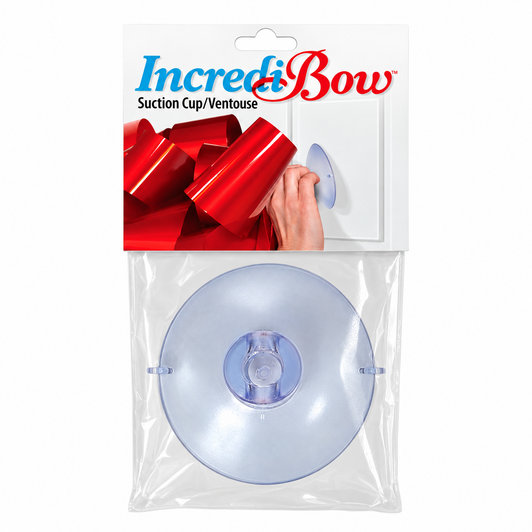 Clear IncrediBow suction cup in its packaging, designed to attach a decorative car bow to a smooth surface.
