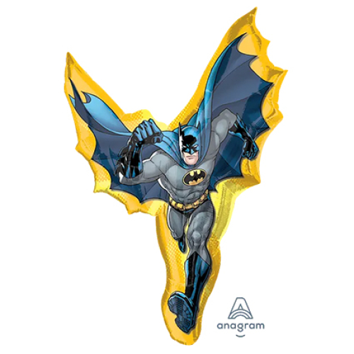 39 inch foil balloon featuring Batman in a running pose with balloon tail elements.
