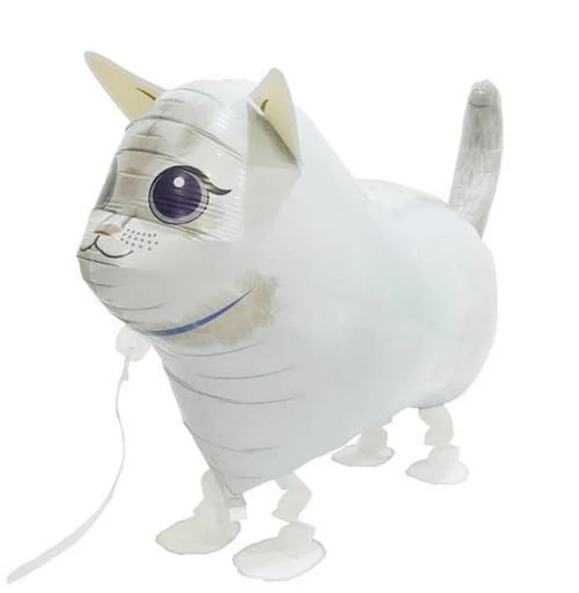 23 inch AirWalker foil balloon featuring a Walking White Cat design.