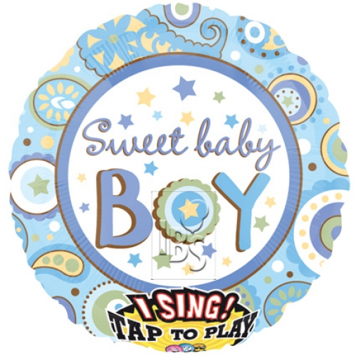 28 inch singing foil balloon featuring a Sweet Baby Boy design.