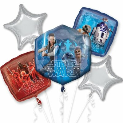 Five-piece Star Wars foil balloon bouquet featuring coordinated character designs.