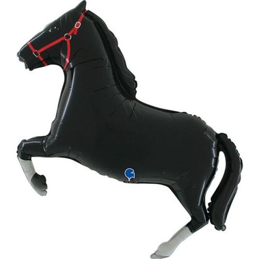34 inch foil balloon featuring a black horse design.