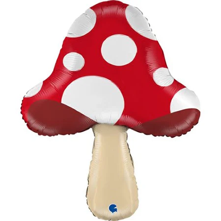 26 inch foil balloon featuring a red mushroom with white spots.