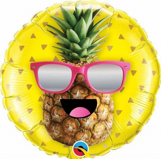 18 inch foil balloon featuring a Pineapple wearing sunglasses.