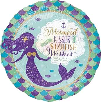 18 inch foil balloon featuring a Mermaid Kisses & Starfish Wishes design.