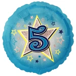 18 inch blue foil balloon featuring the number 5.