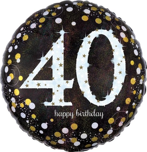 18 inch colourful sparkling Happy Birthday foil balloon featuring the number 40.