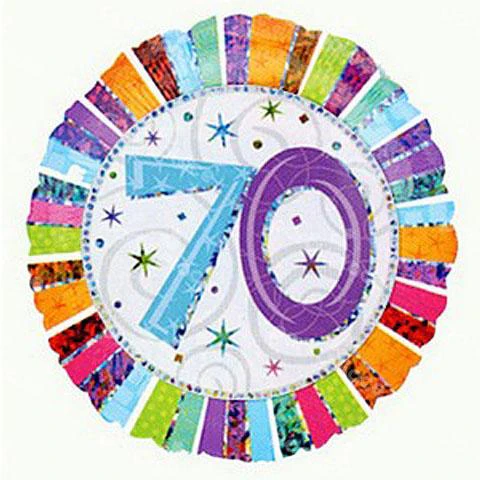 18 inch colourful sparkling foil balloon featuring the number 70.