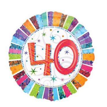18 inch colourful sparkling foil balloon featuring the number 40.