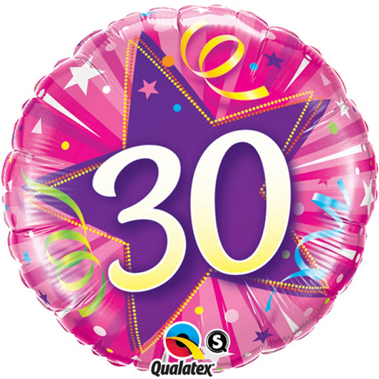 18 inch pink foil balloon featuring the number 30.