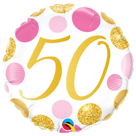 18 inch foil balloon featuring a Pink & Gold number 50 design.
