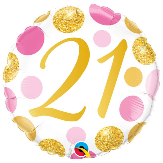 18 inch foil balloon featuring a Pink & Gold number 21 design.