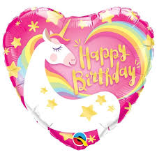 18 inch foil balloon featuring a Magical Unicorn Happy Birthday design.