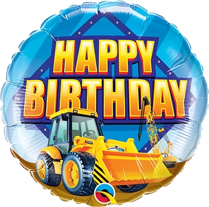 18 inch foil balloon featuring a Construction Vehicle Happy Birthday design.