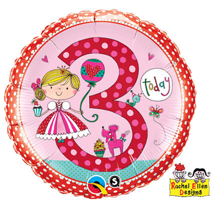 18 inch foil balloon featuring a 3 Today Birthday Girl design.