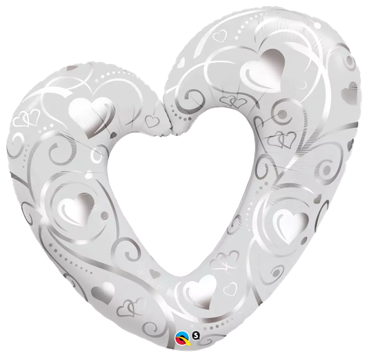 41 inch silver foil balloon featuring an elegant open heart shape.