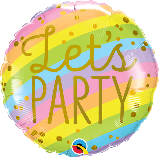 18 inch foil balloon featuring a Let's Party design in colourful pastel tones.