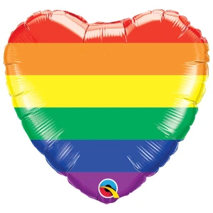 18 inch heart-shaped foil balloon featuring a colourful rainbow design.