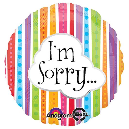 17 inch foil balloon featuring an I'm Sorry message with colourful stripes.