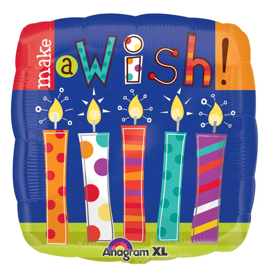 18 inch foil balloon featuring a colourful Make A Wish birthday design.