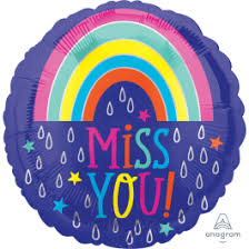 18 inch foil balloon featuring a colourful Miss You! Rainbow design.