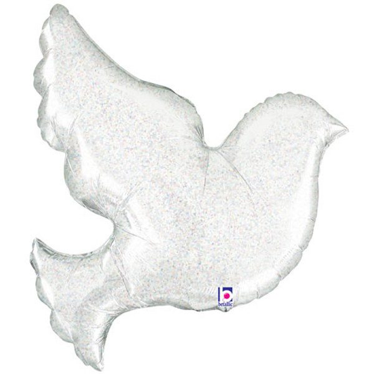 34 inch shaped foil balloon featuring an elegant white dove design.