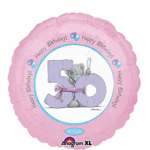 18 inch pink foil balloon featuring Tatty Teddy and the number 50.