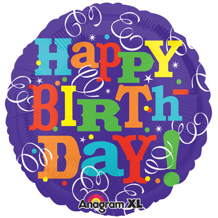 21 inch foil balloon featuring a colourful Happy Birthday design with streamers.