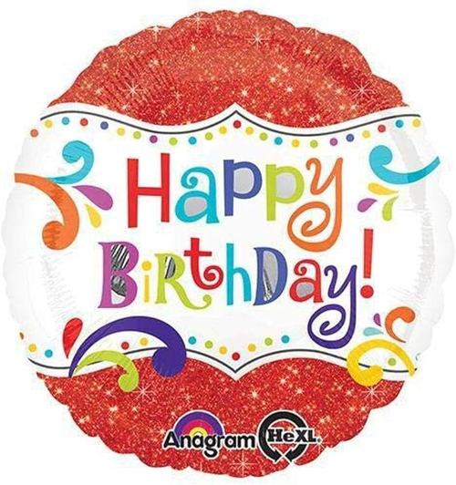 17 inch foil balloon featuring a Happy Birthday red sparkle design.