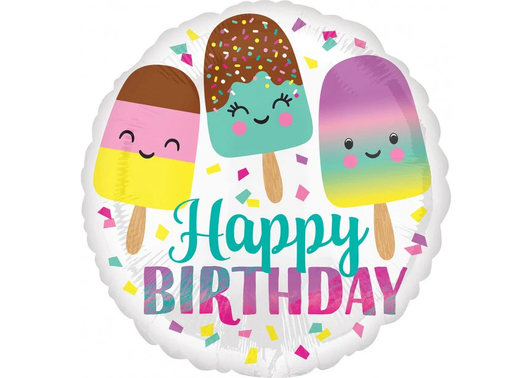 17 inch foil balloon featuring a colourful Happy Birthday ice pops design.