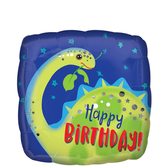 17 inch foil balloon featuring a colourful Happy Birthday dinosaur design.