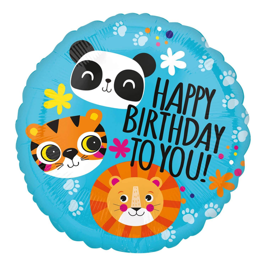 17 inch foil balloon featuring a colourful Happy Birthday To You animals design.