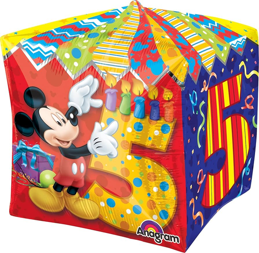 15 inch Mickey Mouse 5th Birthday Cubez foil balloon.