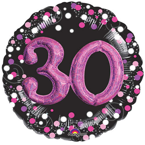 32 inch pink foil balloon featuring the number 30.