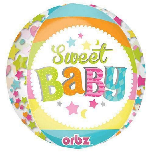 16 inch spherical Orbz foil balloon featuring a Sweet Baby Stars design.