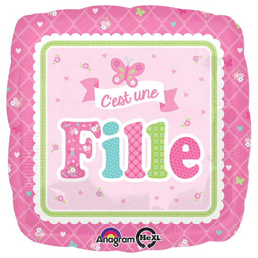 17 inch foil balloon featuring a C'est une Fille new baby girl design.