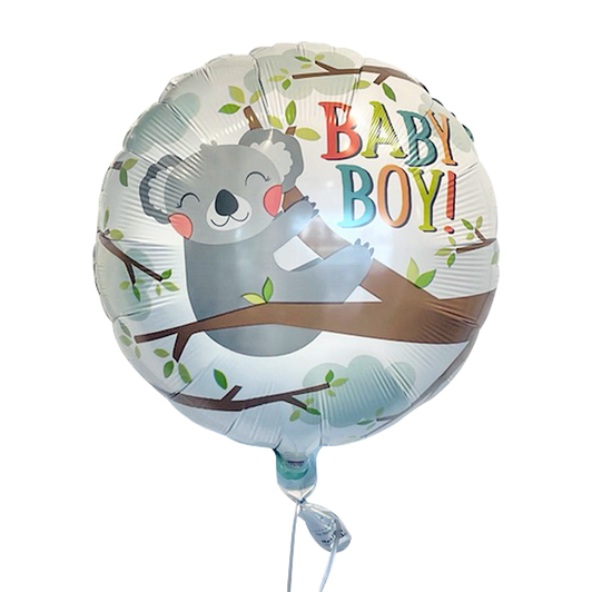 17 inch foil balloon featuring a Baby Boy design with a koala theme.
