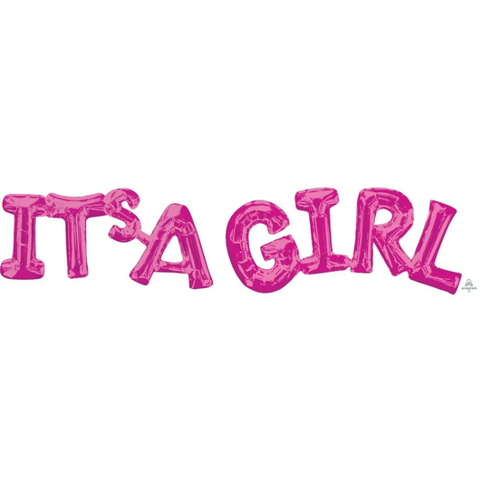 22 inch foil balloon letter banner set featuring an It's a Girl design.
