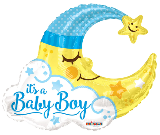 36 inch moon-shaped foil balloon featuring an It's a Baby Boy design.