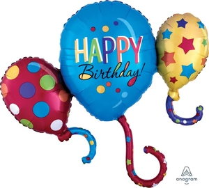 34 inch shape foil balloon featuring a colourful Happy Birthday balloons design.
