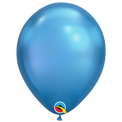 Chrome Blue 7 inch round latex balloon with a high-shine metallic finish.