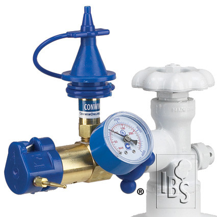 Conwin Classic balloon inflator with push valve and pressure gauge.